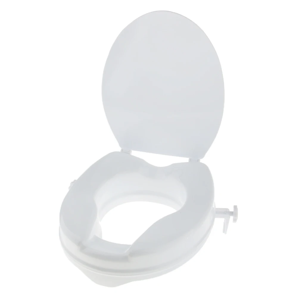 Durable Toilet Seat Riser Raised Safety Chair Extender Seat + Lid for 2 inch