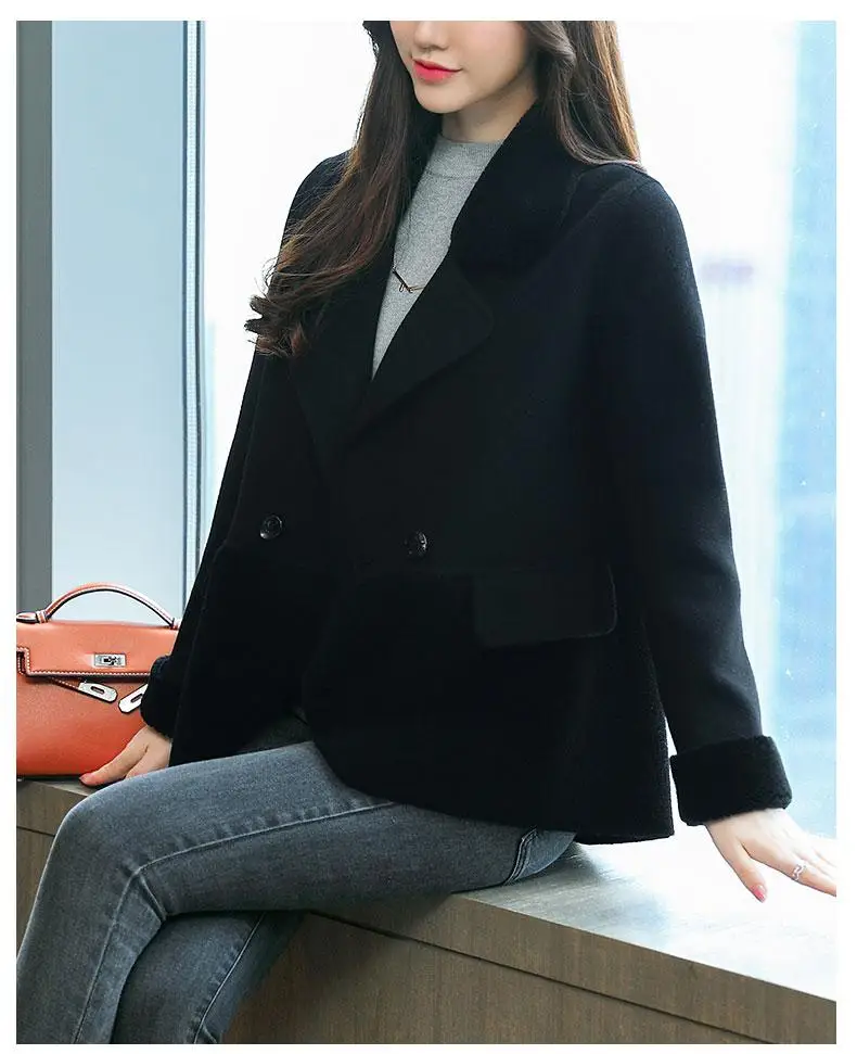 Elegant Camel Plaid Womens Wool Coats Trench Woman Winter Warm Female Patchwork Black Loose Woolen Overcoat Coat Outerwear - Цвет: black coat