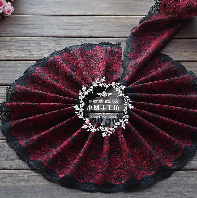 5 yards 2016 free shipping handmade hair decoration black burgundy elastic stretch lace trim fabric wedding
