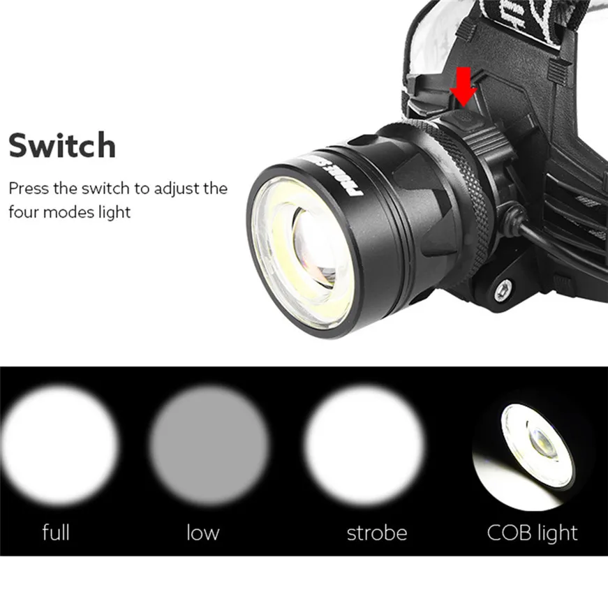 2018 Новый зонд Блестящий 3000Lm T6 + COB LED Zoom перезаряжаемый фонарь для фар|led zoom|flashlight