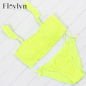 

Floylyn New Sexy Girls Bikini Push-up Pleated Triangle Swimwear Women Push-up Bra Bikini Set Swimsuit Beach Bathing Swimwear