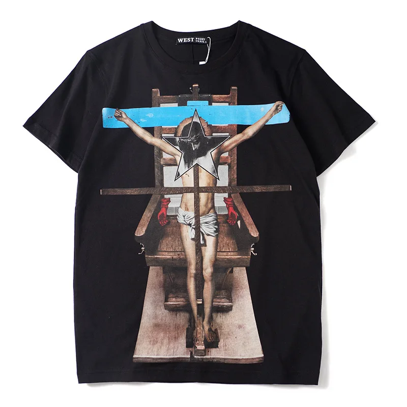 

New Novelty 2019 Men Jesus cross tortured T Shirts T-Shirt Hip Hop Skateboard Street Cotton T-Shirts Tee Top Kenye #24
