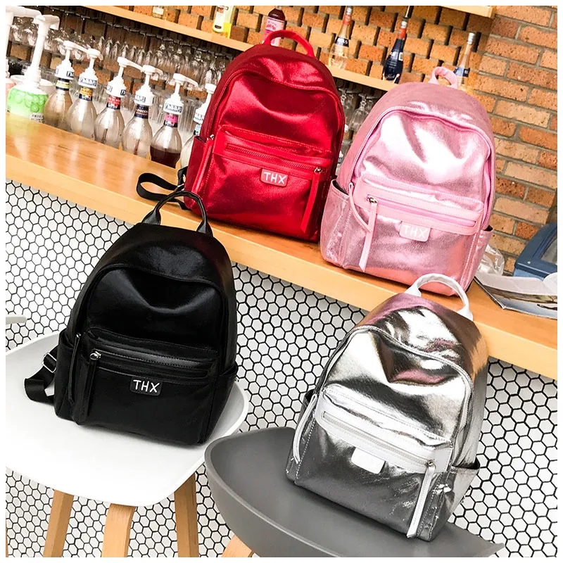 Fashion Glitter Women Backpack big capacity  PU Leather Teenage Girls School Bag Large Female backpacks for travelling red black (4)
