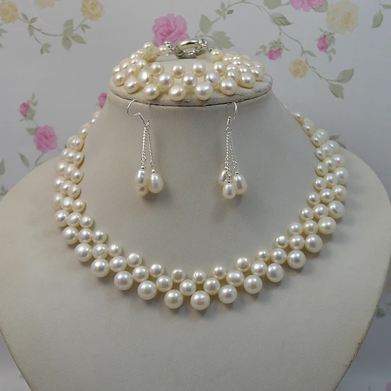 Натуральный набор жемчужных украшений белого цвета женские пресноводные жемчужные ожерелья браслет серьги 925 серебряные серьги драгоценные ювелирные изделия
