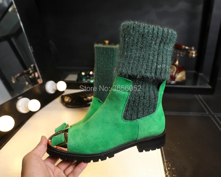 Qianruiti/сапоги с металлическим носком и бантом; botas femininas De Inverno; эластичные вязаные гетры средней высоты; женская обувь; теплые зимние сапоги