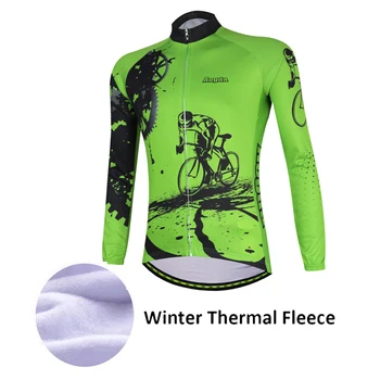 

Aogda Mens Long Sleeve Winter Cycling Jersey Green Bike Clothing Thermal Fleece Bicycle Shirt Outdoor Ropa Mtb Hombre