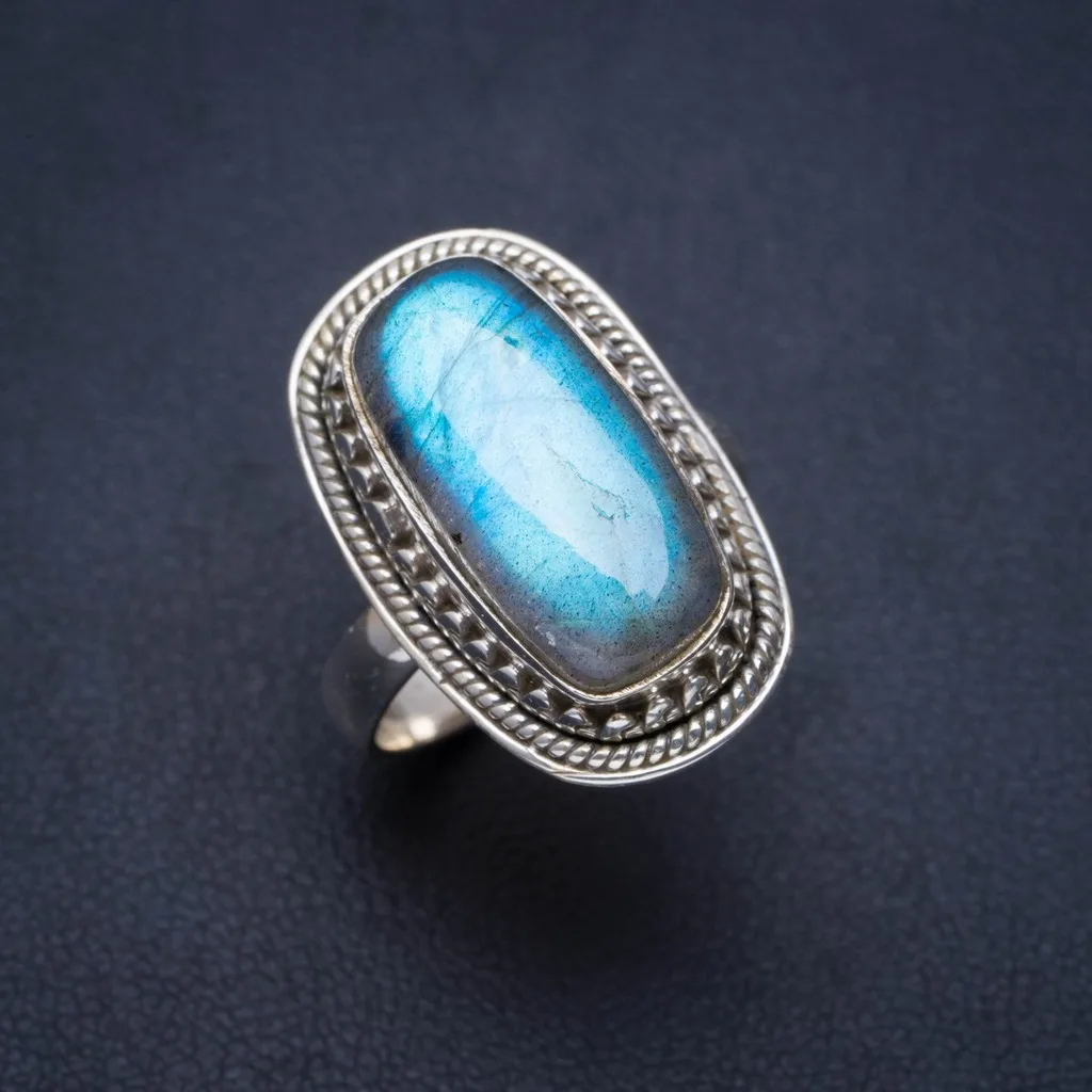 

Natural Blue Fire Labradorite Handmade Unique 925 Sterling Silver Ring 6.75 A1486