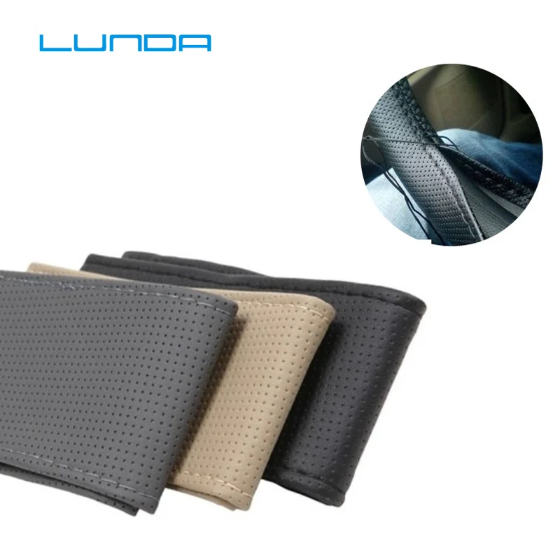 LUNDA 1 шт. черный DIY рулевого колеса автомобиля крышки с Вышивка крестом иглы и нитки из натуральной искусственной кожи чехлы для руля - изображение