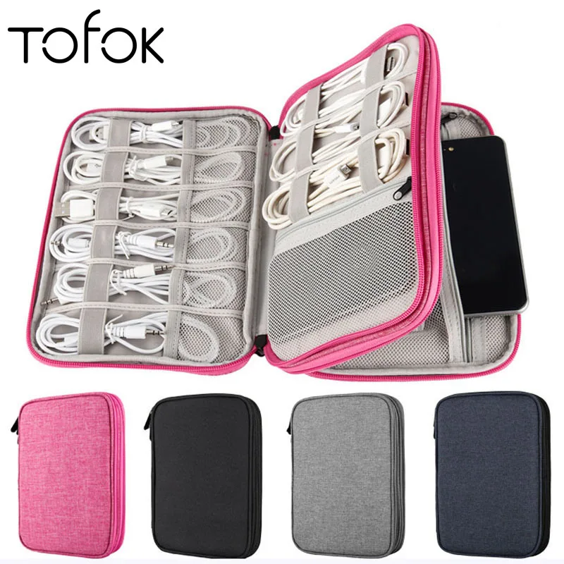 

Tofok Large Capacity Data Cable Storage Bag Double Layer Travel Electroics Accessories Organizer Pouch Case For Charger Earphone