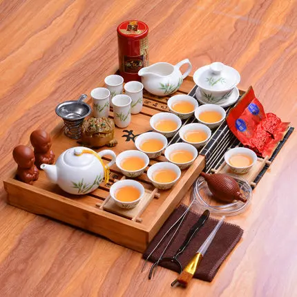 Весь Китайский кунг-фу чайные наборы, Китай керамический чайный набор деревянный поднос для час гостиная чай Настольный набор для чая церемония Аксессуары