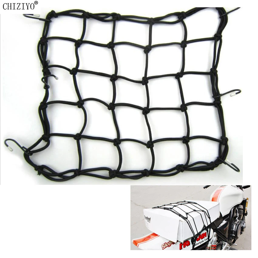 

40*40cm Universal Motorcycle Luggage Net Cargo Net Helmet Rope Storage Bag Fuel Tank Mesh Adjustable With 6 Hooks CHIZIYO