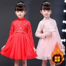 Новое зимнее китайское платье Ципао с воротником в национальном стиле для девочек детское платье принцессы для дня рождения шерстяные теплые платья