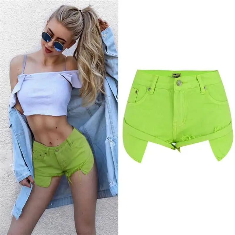 SupSindy Women Short Jeans Mustard green low Waist cotton irregular sexy tassel Denim Short Wild Slim Casual Short Jeans female