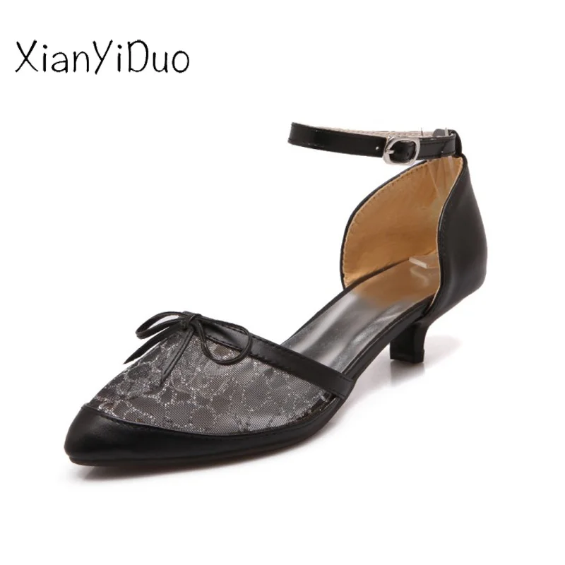 

XianYiDuo 2018 Casual Summer Women's Med Heels back strap shoes Butterfly-knot Sandals Buckle Large Size 34-50 /DV-31