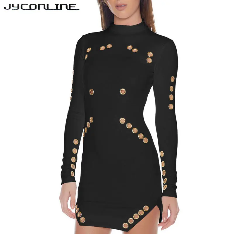 JYConline сексуальное пустое отверстие облегающее платье женское короткое платье с длинным рукавом тонкие вечерние Клубные сексуальные платья Vestido осеннее платье