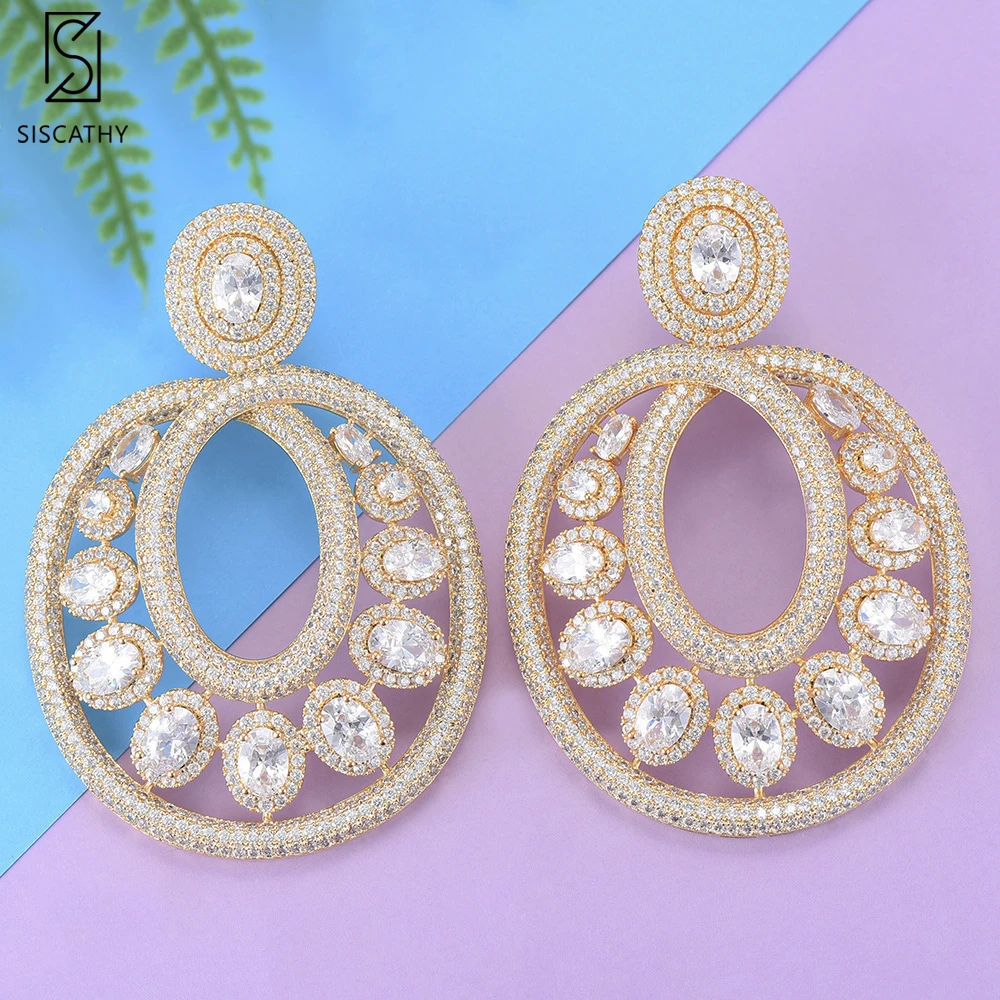 

SISCATHY Fashion Geometric Shape Hollow Dangle Earrings Jewelry Cubic Zirconia Inlaid Drop Earrings pendientes mujer moda 2018