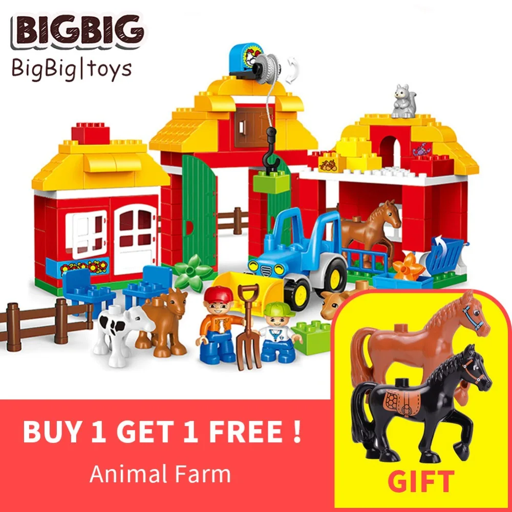 

Big Size Large particles Building Blocks Animals Farm Zoo figures City Horse cows Tillage machine Toys For Children gift 45