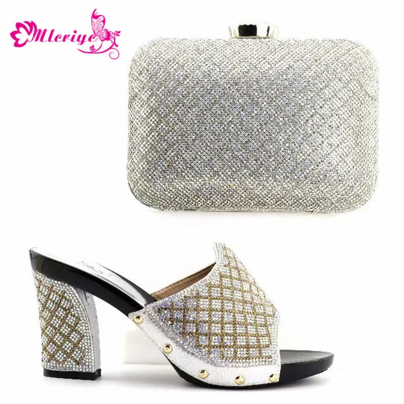 

New Italian Designer Shoes and Bags Matching Set African Ladies Shoes and Bags Set Decorated with Rhinestone Pumps Women Shoes