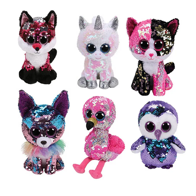 

Ty Beanie Boos Flippables Crunch Sequins Lazy Husky Unicorn Owl Dinosaur Soft Big Eyes Plush Animal Collection Doll Toys