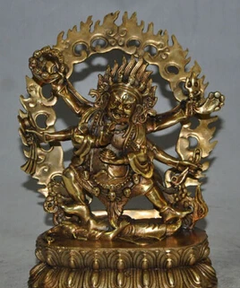 

S07118 9" tibet buddhism fane bronze gilt 6 Arms Vajrapani Mahakala god buddha statue