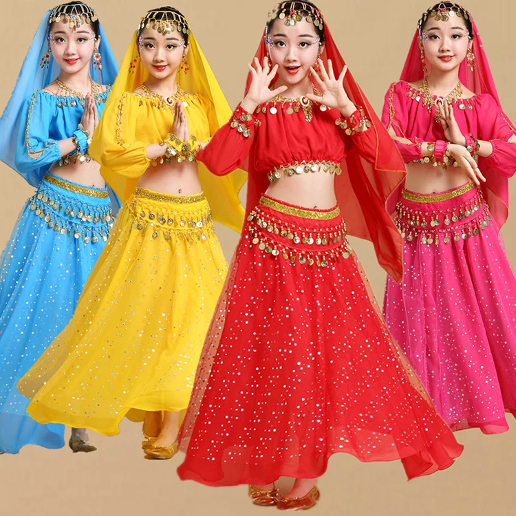Профессиональная одежда для индийских танцев для девочек, детские костюмы для танца живота, модные костюмы для Болливуда, танцевальные костюмы для девочек, костюмы для египетских танцев