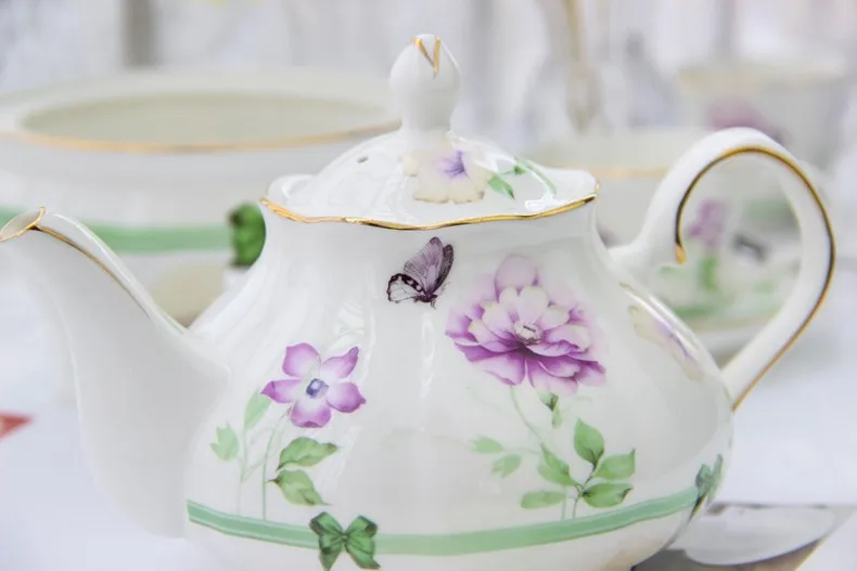 YeFine керамический сервиз для послеобеденного чая, корейский стиль, Бабочка любит цветы, керамический чайный сервиз из костяного фарфора, чайный горшок и чайные чашки