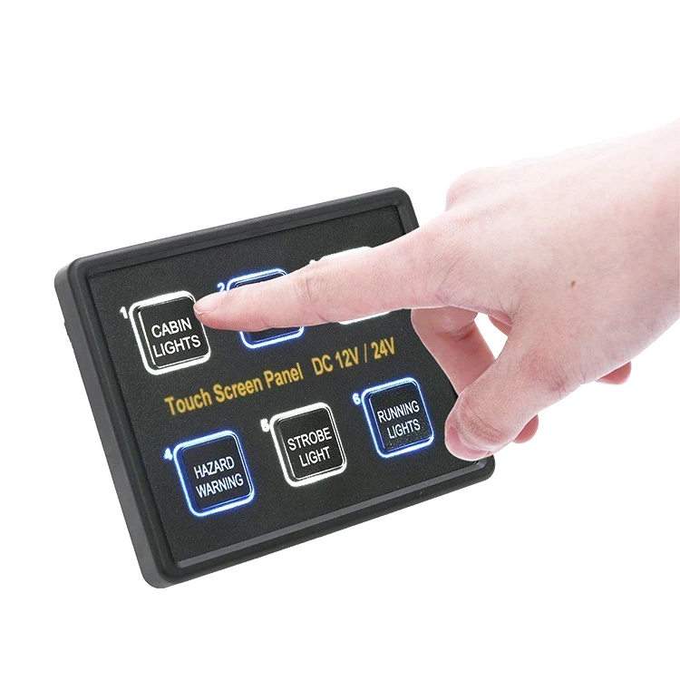

6 gang LED Back Capacitive Touch Screen Switch Panel DC 12V/24V For ship, yacht, marine Boat, Caravan black ABS 80 * 100 * 80mm
