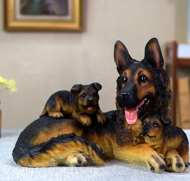 Black German Shepherd Mother &amp son Dog Hand Painted Resin Figurine Statue | Дом и сад