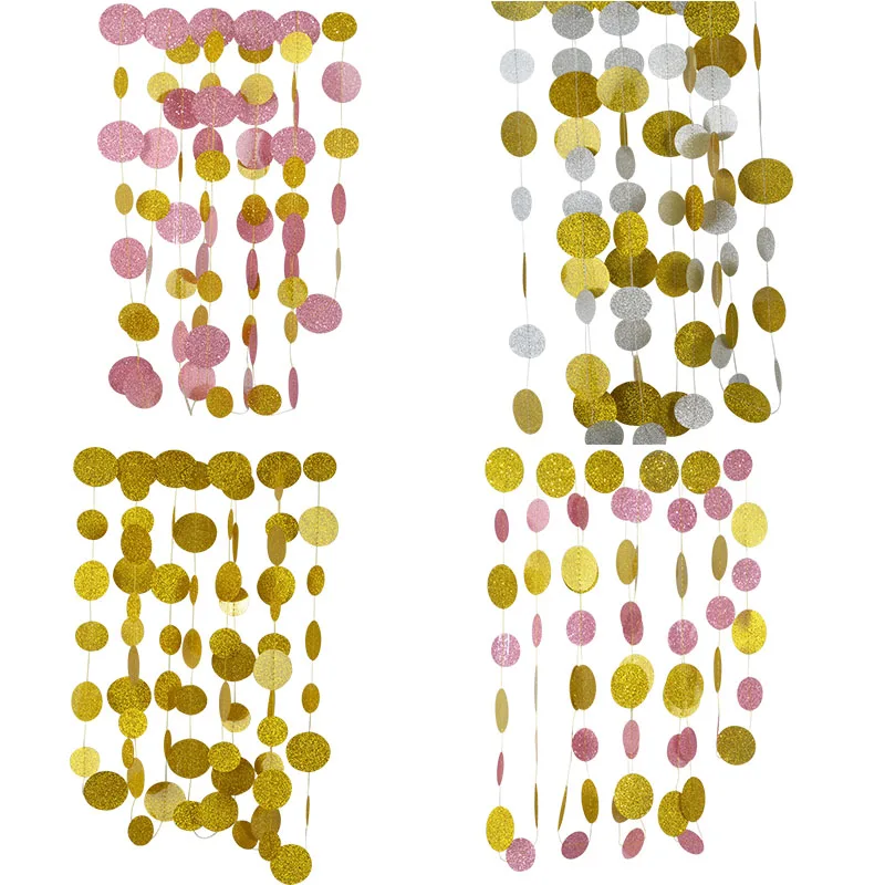 И формирующая листы для кровли 4 м розового цвета с золотой отделкой, яркое круг Бумажная гирлянда-горошек баннер растяжки Baby Shower День рождения Свадебный декор