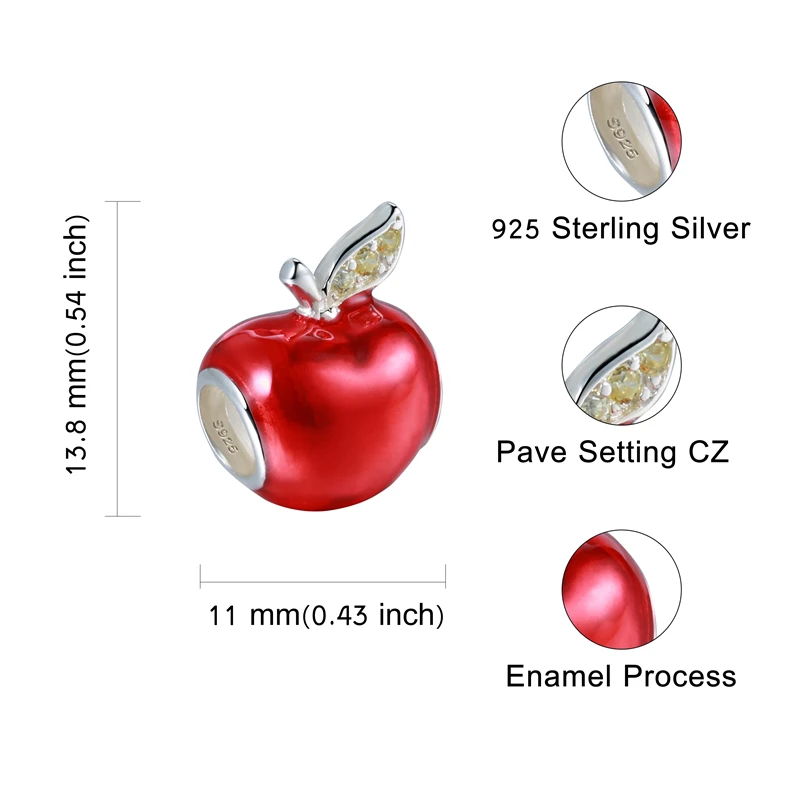 SG яблоко Шарм с красной эмалью Шарм бисера 925 серебро Лаки фрукты подвески для DIY прелести браслет женские подарки