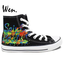 Wen Design Custom Original Hand Painted Shoes Saint Louis City Skyline Black High Top Men Women’s Canvas Sneakers for Gifts