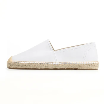 

Leather flats shoes women loafter flat espadrilles shoes in white color