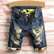 Мужские повседневные рваные гофрированные модные короткие джинсы Мужская Летняя одежда с дырками дышащие строгие джинсовые шорты homme