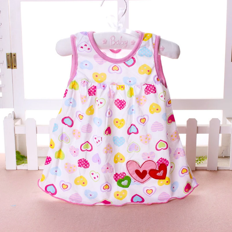 

2019 korean new fashion two love print cotton baby girls dress kawaii appliques Princess dresses loose sleeveless child clother