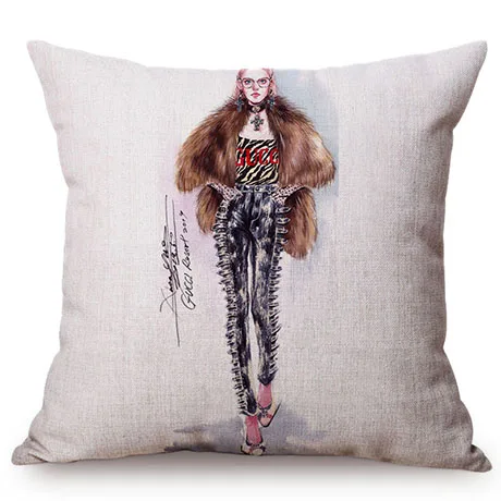 European Chic Woman Fashion Show Style Linen Cotton Sofa Pillowcase Beautiful Girl Room Decoration Cushion Cover Drop Shipping K106-4