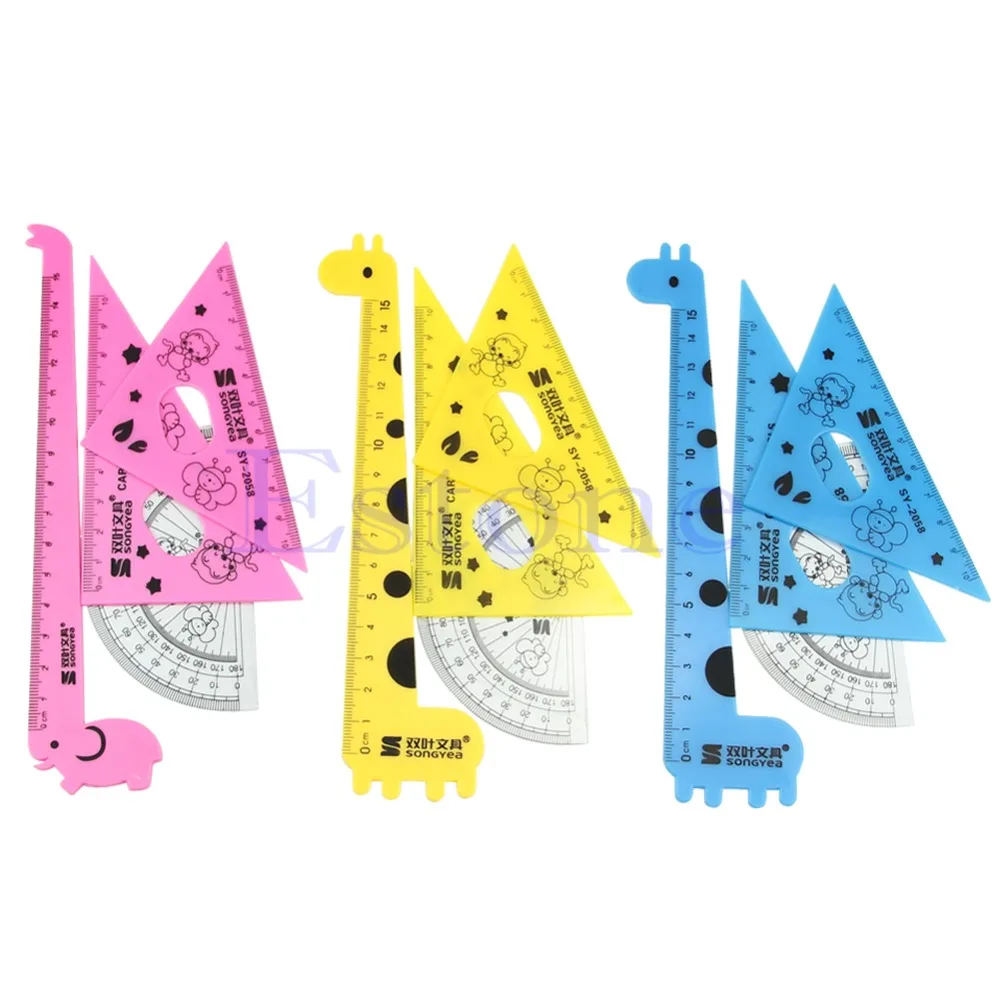 

1Set 4pcs Cute Cartoon Students' Giraffe Animal Ruler Meter Ruler Triangle Ruler