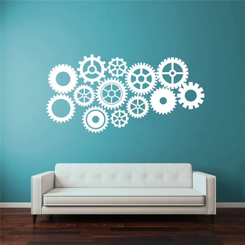 

Wall Decal Vinyl Sticker Steampunk Gears and Cogs Geometric Machine Art Decor Living Room Office Bedroom Decals D721