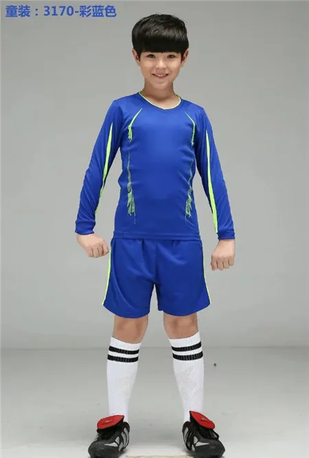 Футбольные тренировочные костюм обувь для мальчиков Футбол Джерси молодежи наборы ухода за кожей футбольный комплект для детей пустой Maillot De Foot voetbal tenue дети - Цвет: 3170 blue kids