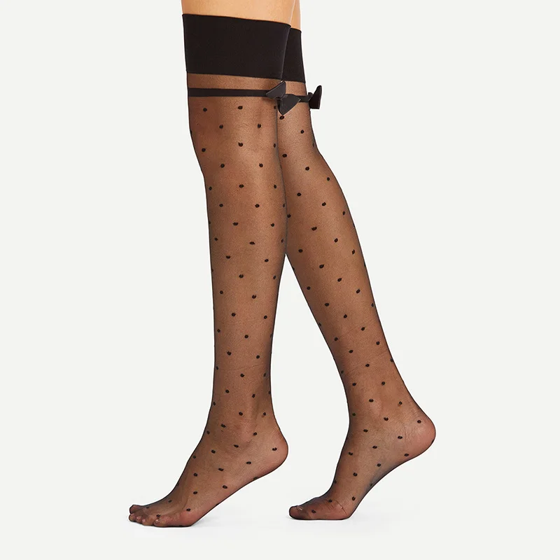 New Summer Women Stockings Korean Style Ultrathin Sexy Stockings Women Bow Point Long Pantyhose Medias De Mujer Nylon Stockings