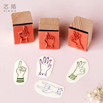 

Japanese Cute Fingertip Index Decoration Planner Stamp Journal Supplies Wooden Rubber Hand Gesture Stamps Sets Stationery