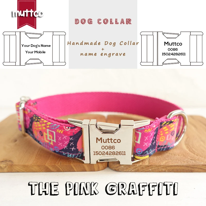 

MUTTCO Laser engraved dog collar retailing self-design THE PINK GRAFFITI high quality handmade dog collar leash 5 sizes UDC063