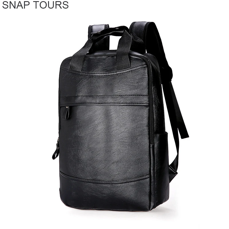Распродажа 2020 черный кожаный рюкзак SNAP Tour для школы Мужской винтажный большой
