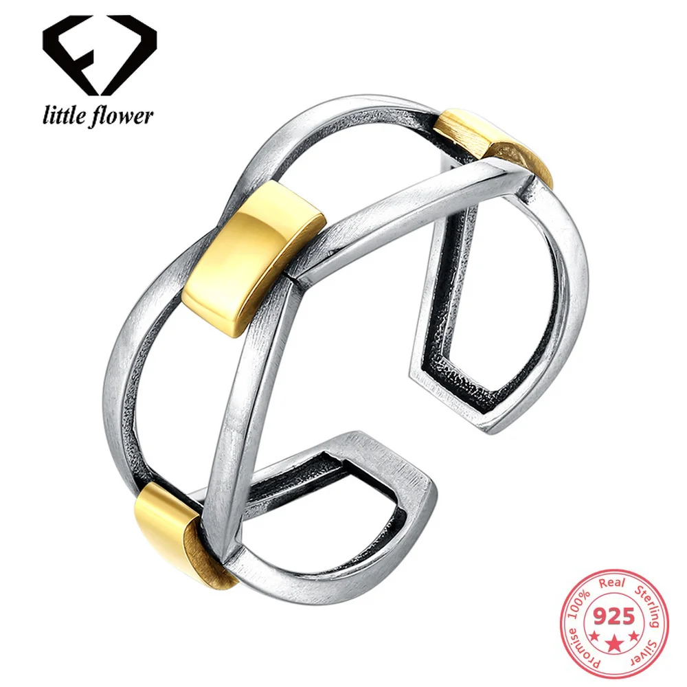 

Fashion Retro Style Sterling Silver 925 Opening Adjustable Hollow Rings for Women Geometric Type Fine Jewelry Finger Ornament