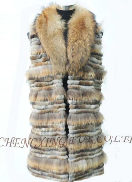 Cx-g-b-192 Для женщин Зимняя мода натуральной Raccon меховой воротник длинные кролик Мех животных жилет~ дизайн - Цвет: brown