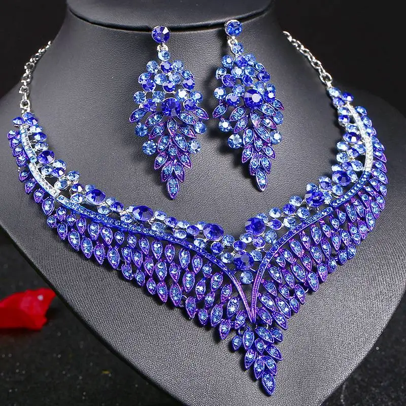 Minmin, винтажный, роскошный, большой, кристалл, Свадебные Ювелирные наборы для женщин, лошадиный глаз, ожерелье, серьги, набор, женский, TL599 - Окраска металла: Blue