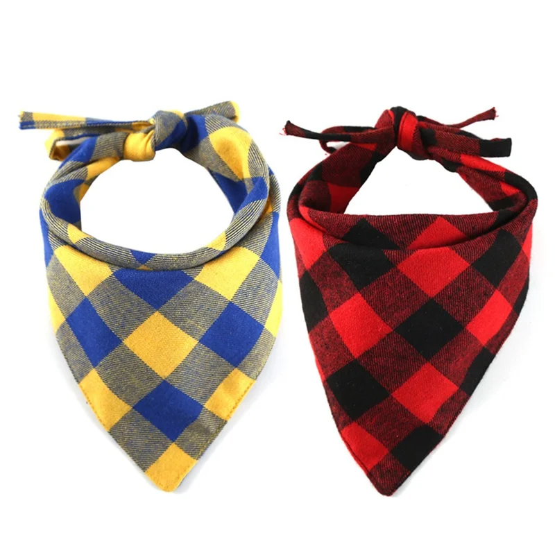 

Cotton Dog Plaids Bandana Scarf Washable And Reusable Bibs With Lengthen 2 Straps For Small Pets And Dogs