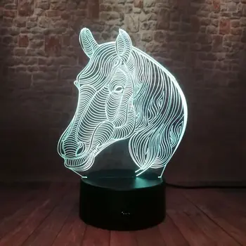 

Horse Head Animal Figure Light-up Model 3D Illusion Led Lamp 7 Colorful Nightlight Desk Decor Luminous Toys Holiday gift