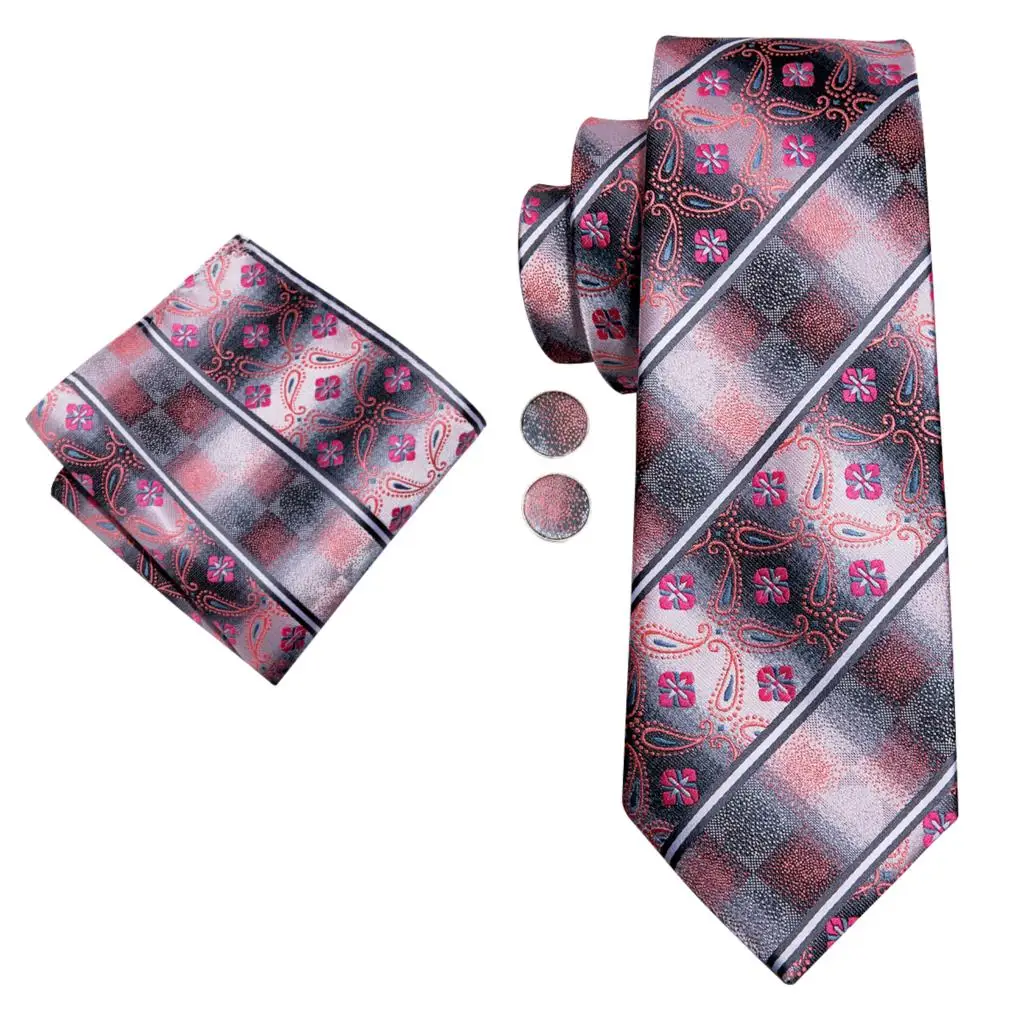 Hi-Tie роскошный Шелковый мужской модный красный цветочный Галстук платок Запонки набор мужской свадебный вечерний деловой галстук набор C-3109
