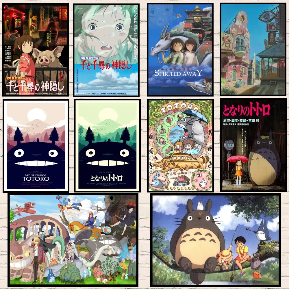 

Howl's Moving Castle Totoro Spirited away Miyazaki Hayao Collection Poster Classic Cartoon Movie Vintage Coated paper decor gift