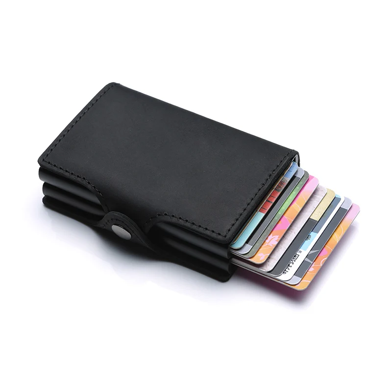 Двойной алюминиевый ящик бумажник с рчид из натуральной кожи Бизнес id держатель кредитной карты чехол смарт-металлический кошелек для кредитных карт